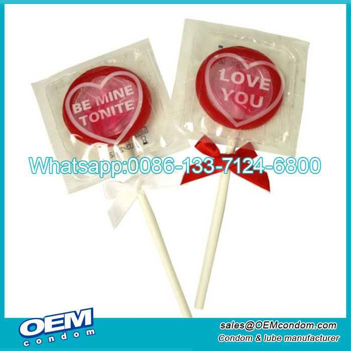 Custom flavored lollipop condom with clients own logo